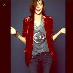 Free People velvet blazer in a burnt orange color.